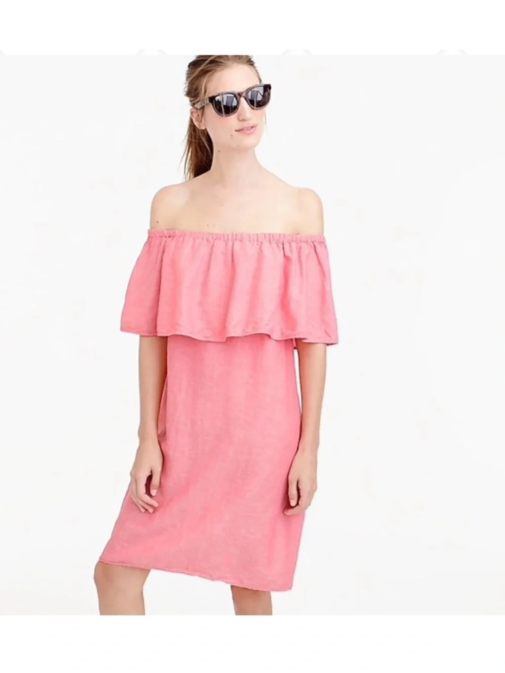 J. Crew White Linen Off-the-Shoulder Ruffle Dress Large